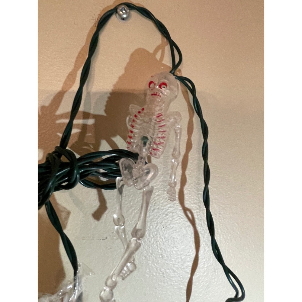 Halloween Skeleton String Lights 10 Count Green and White Glow Spooky Decor - Picture 12 of 13